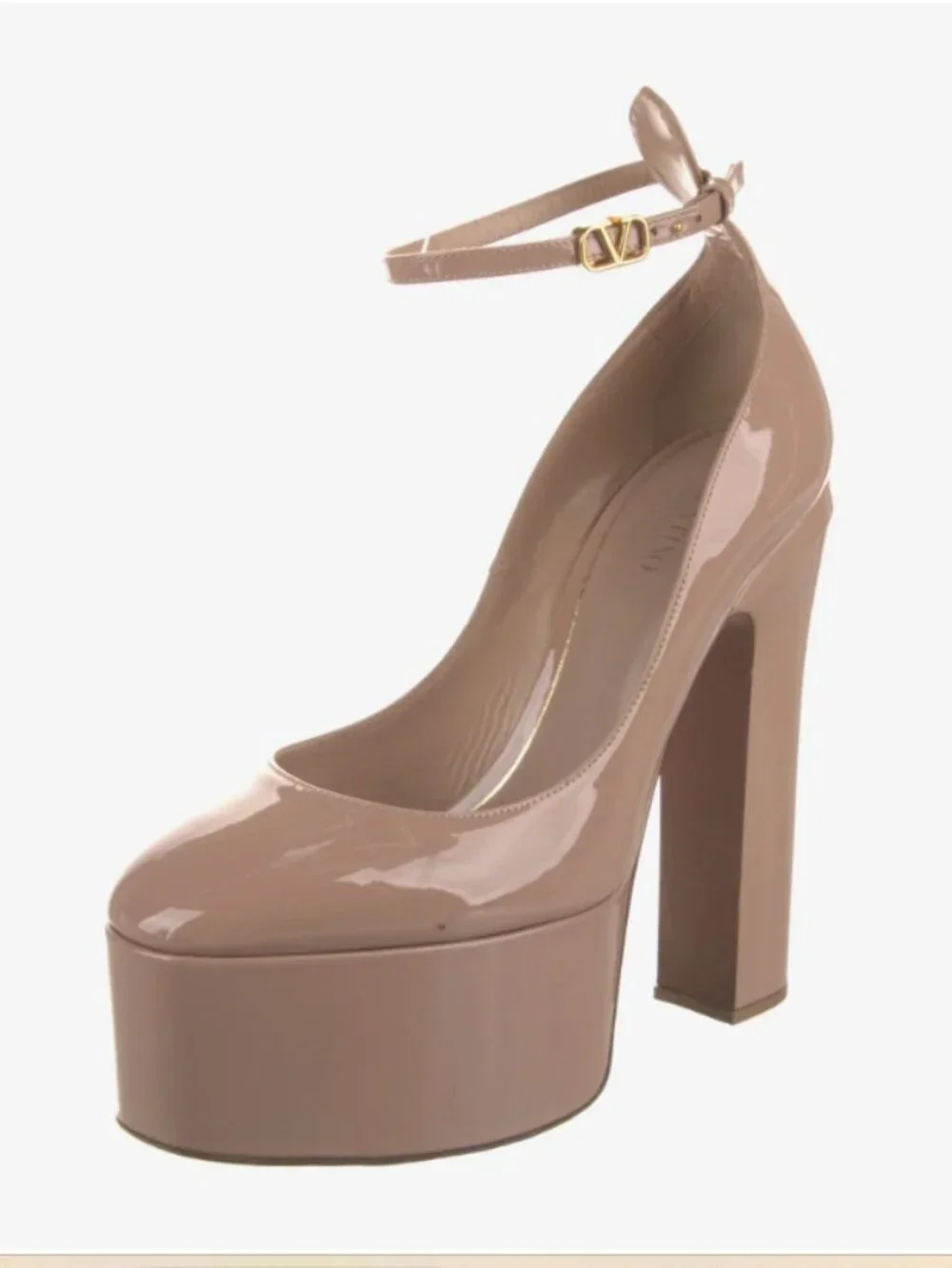 Valentino Tan-Go VLogo Platform Pumps Heels Nude 155 Patent Size 39.5 US 9.5